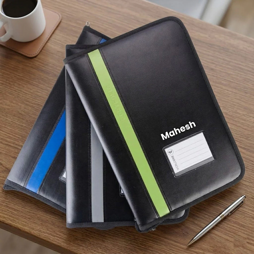 Personalized Worldone Leathrite Portfolio File for A4 & FC Size Documents – Professional Document Organizer (Black) - Image 5
