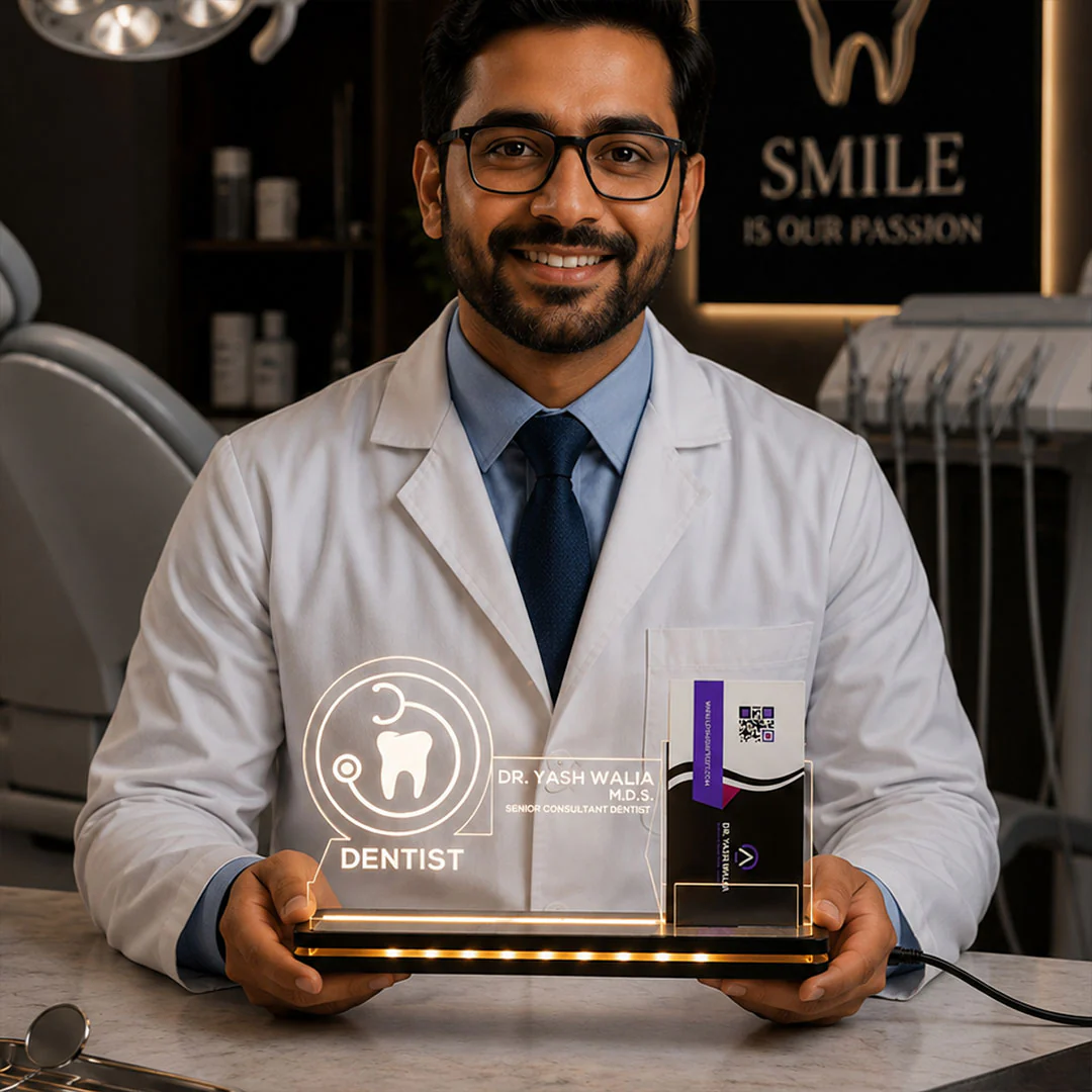 Personalized Dentist LED Visiting Card Holder | Professional Dental Desk Décor Gift for Dentists - 8x6" - Image 4
