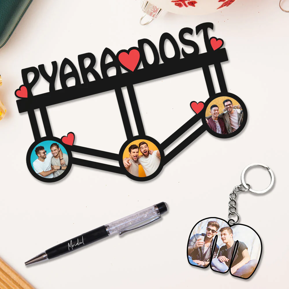 Photo Collage Frame, Pen And Keychain Combo