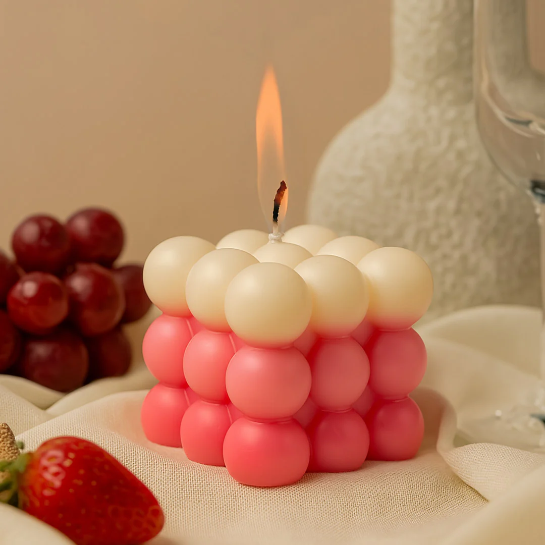 Pink & Cream Bubble Cube Candle - Image 2
