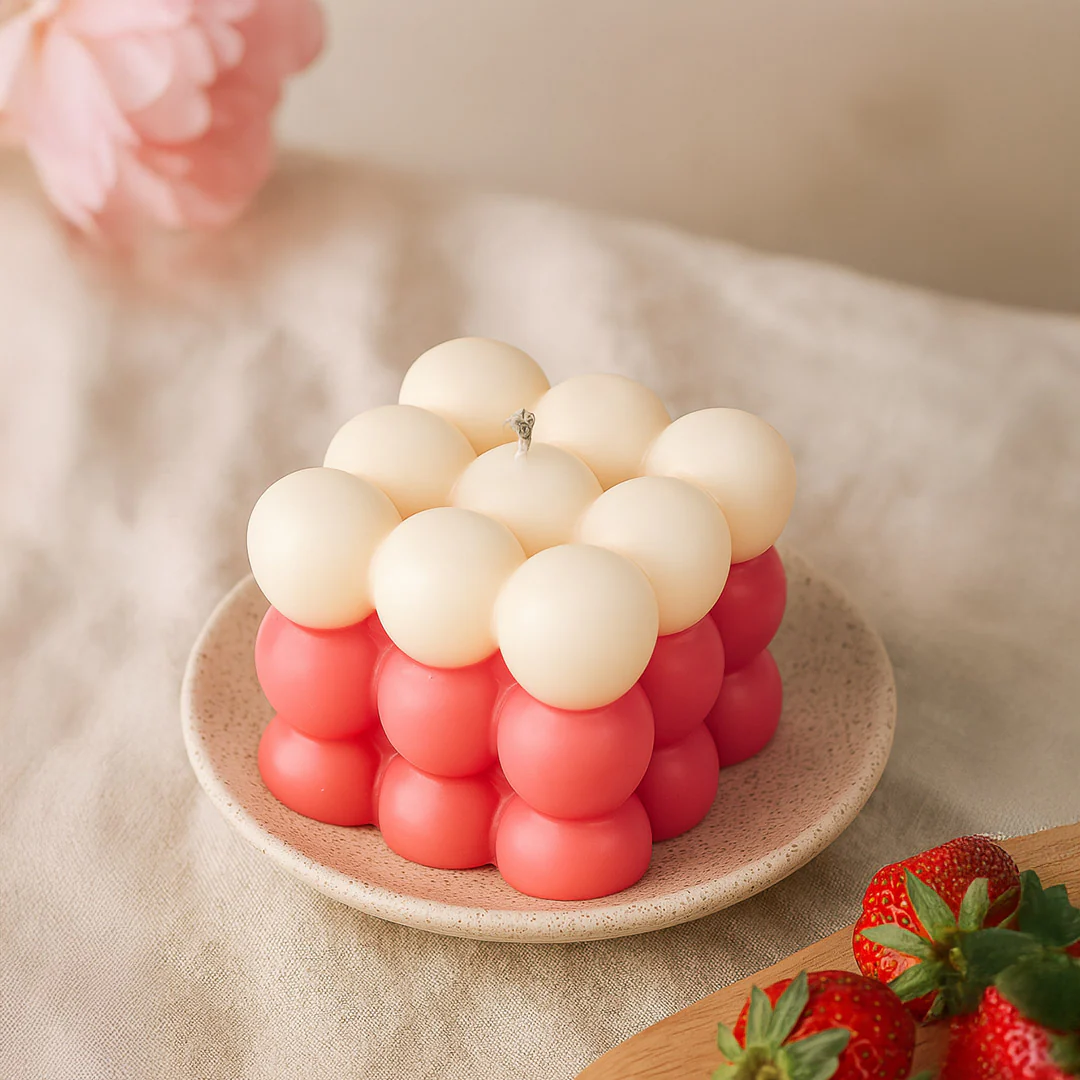 Pink & Cream Bubble Cube Candle - Image 3