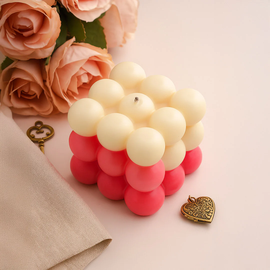 Pink & Cream Bubble Cube Candle - Image 4
