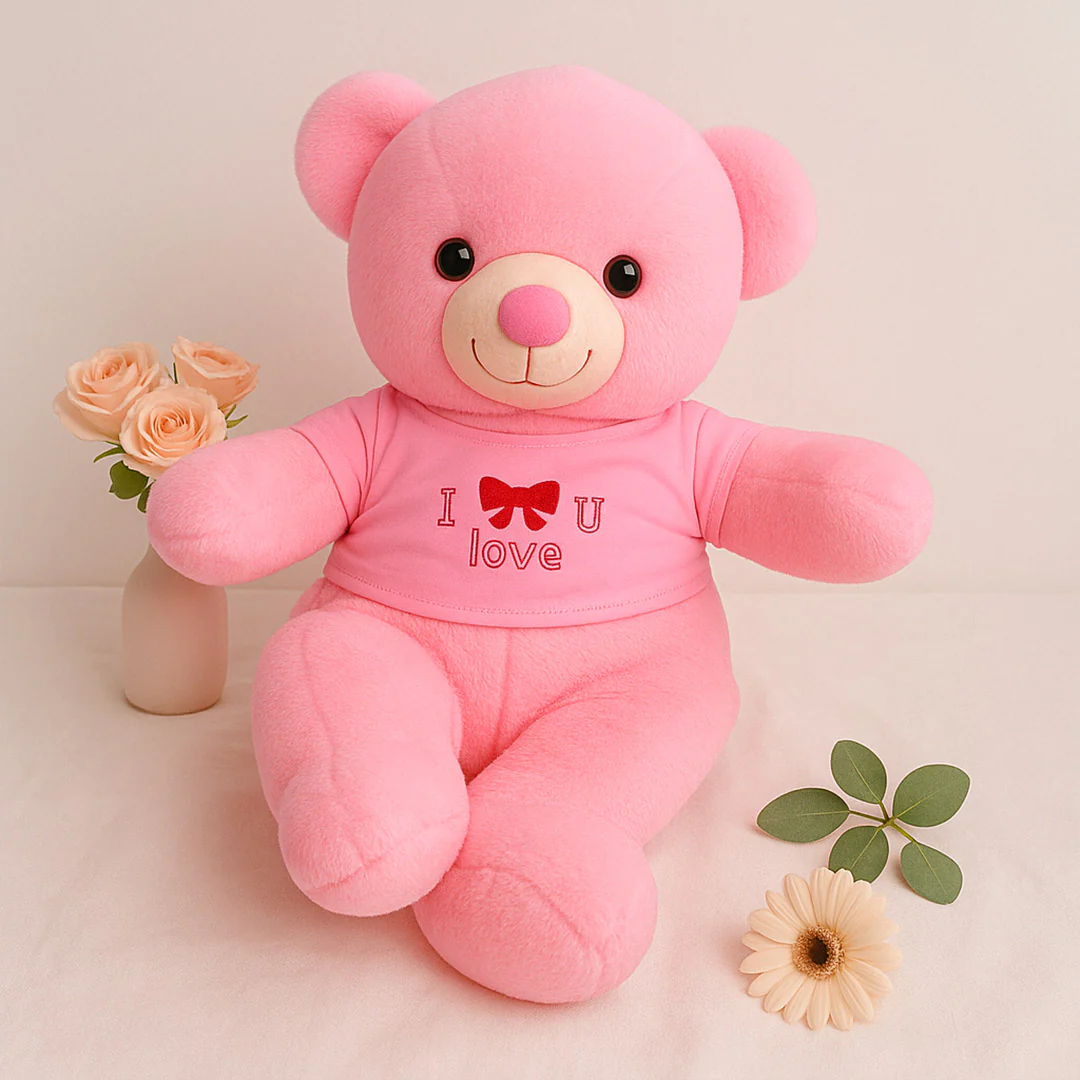Pink Love Teddy Bear with "I ❤️ U" T-Shirt - Image 3