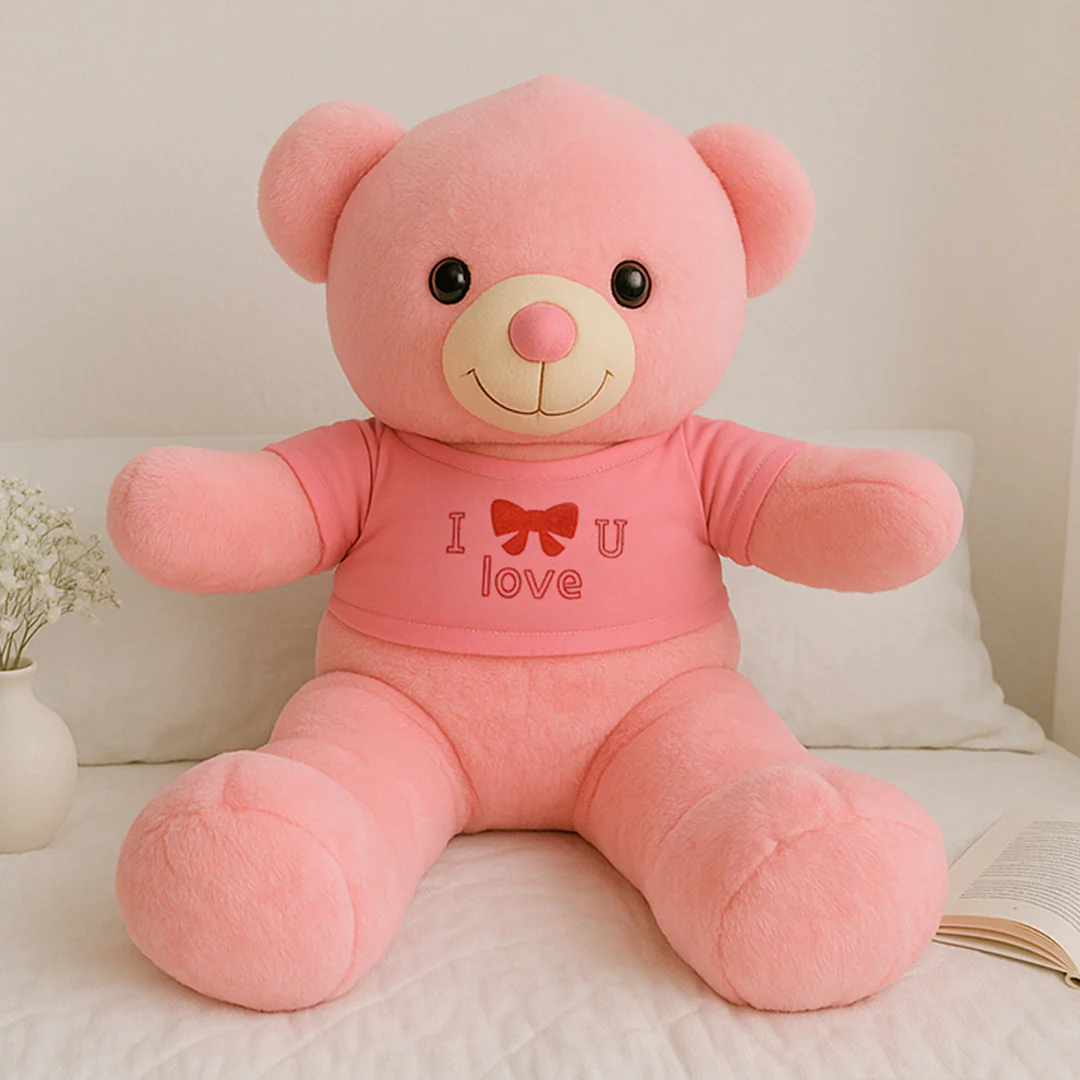 Pink Love Teddy Bear with "I ❤️ U" T-Shirt - Image 4