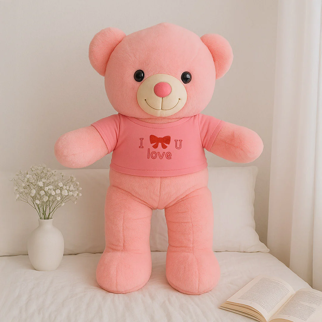Pink Love Teddy Bear with "I ❤️ U" T-Shirt - Image 5