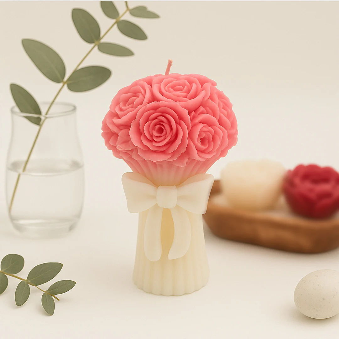 Pink Rose Bouquet Scented Candle - Image 4