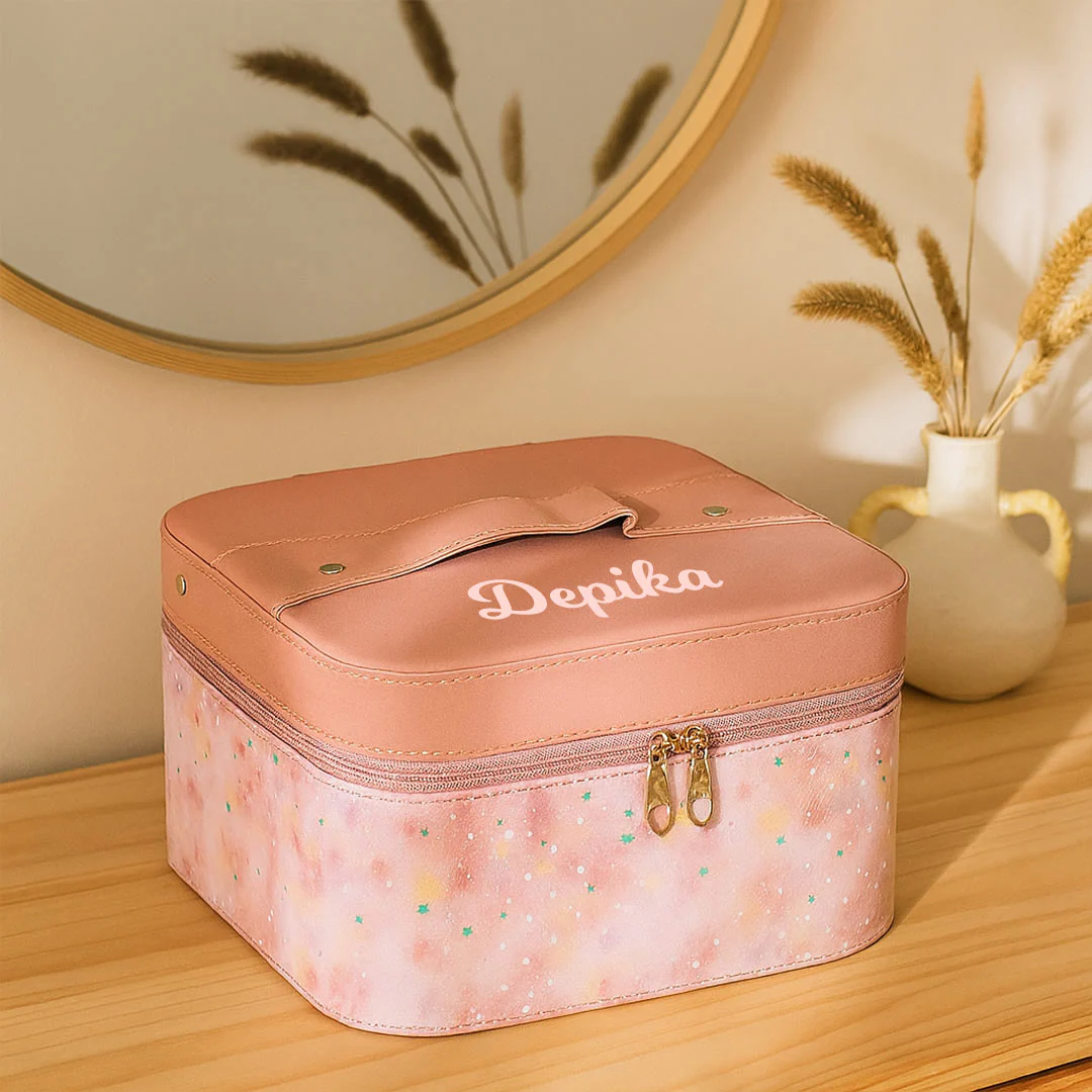 Pink Starry Leatherette Jewellery Storage Box