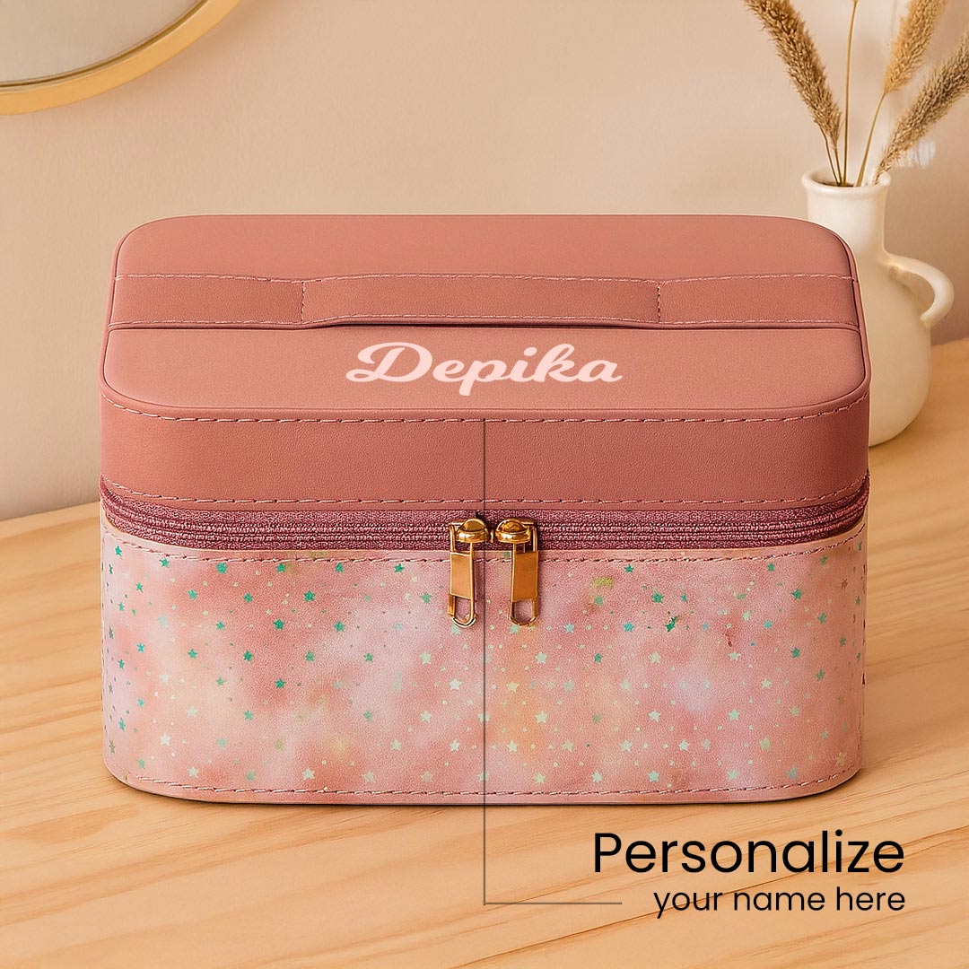 Pink Starry Leatherette Jewellery Storage Box - Image 2