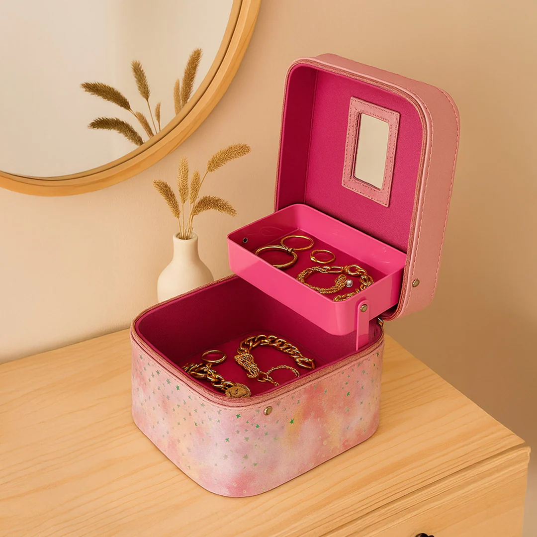 Pink Starry Leatherette Jewellery Storage Box - Image 3