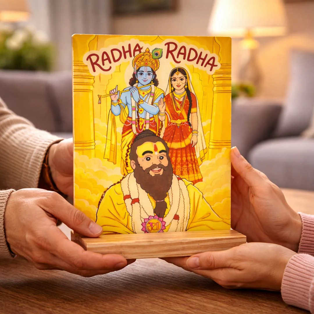 Premanand Maharaj Inspired Radha Krishna Art Table Top (6×8") - Image 2