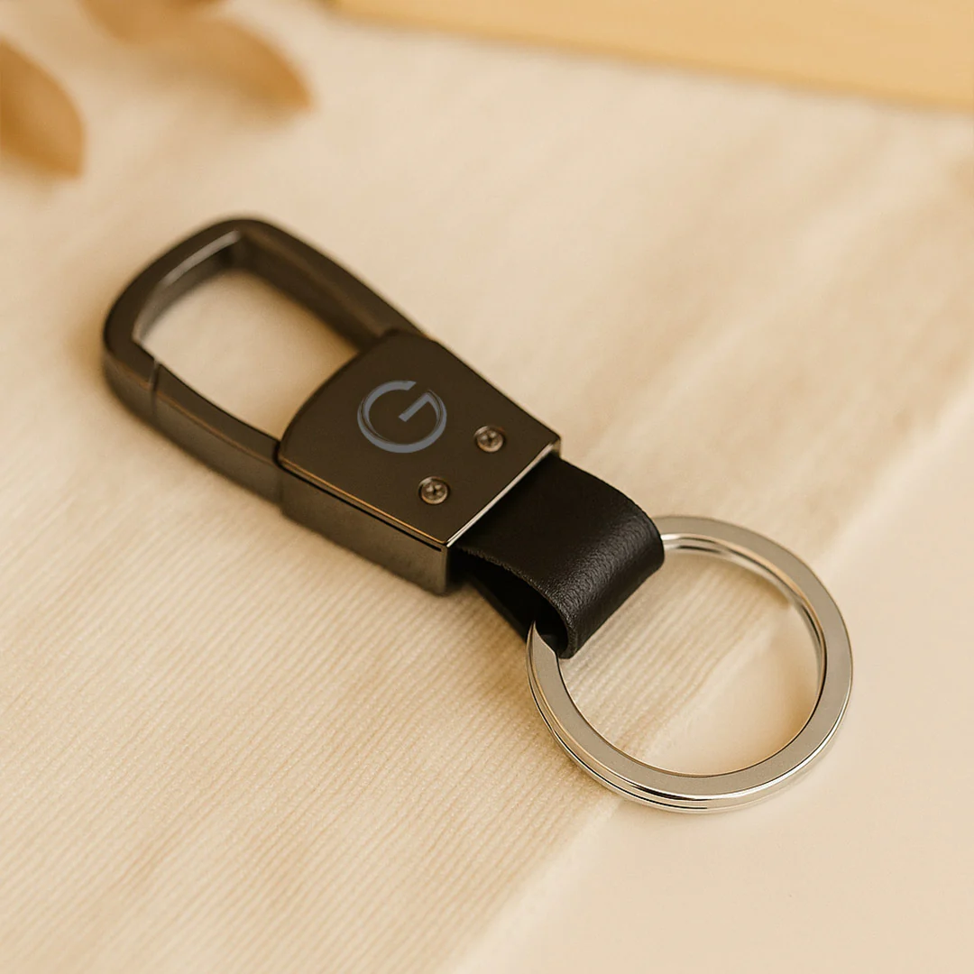 Premium Personalized Black Metal Keychain with Leather Loop - Image 4