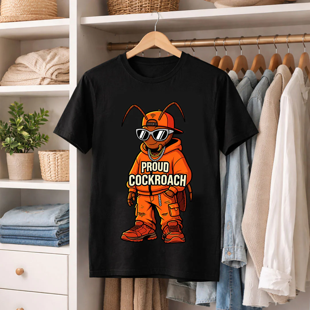 Proud Cockroach Graphic T-Shirt for Men & Women | Viral Gen Z Satirical Streetwear Tee Inspired by Internet Meme Culture - Black - Image 2