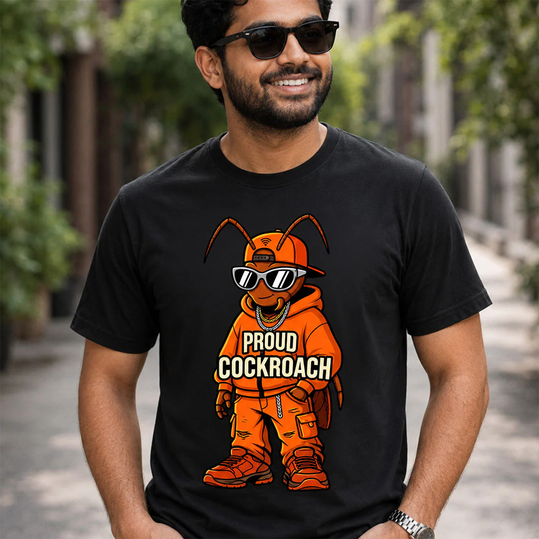 Proud Cockroach Graphic T-Shirt for Men & Women | Viral Gen Z Satirical Streetwear Tee Inspired by Internet Meme Culture - Black - Image 3