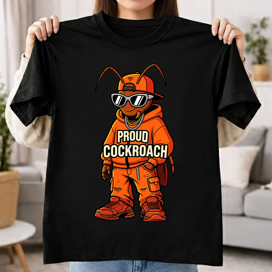 Proud Cockroach Graphic T-Shirt for Men & Women | Viral Gen Z Satirical Streetwear Tee Inspired by Internet Meme Culture - Black - Image 4
