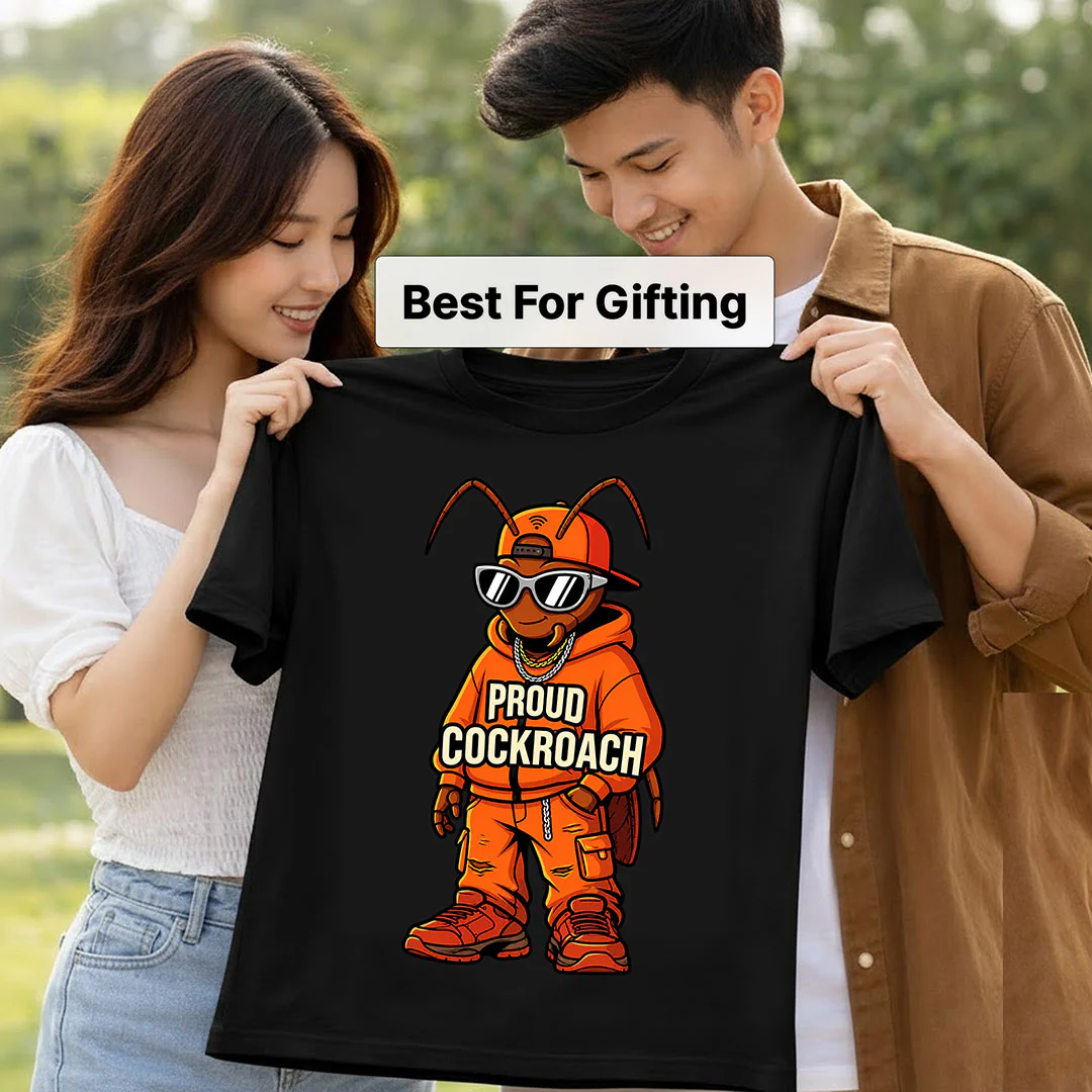 Proud Cockroach Graphic T-Shirt for Men & Women | Viral Gen Z Satirical Streetwear Tee Inspired by Internet Meme Culture - Black - Image 5