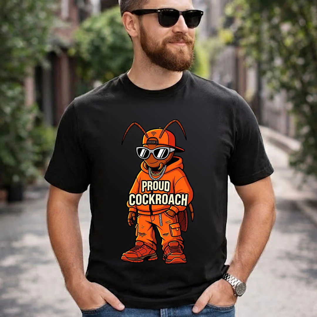 Proud Cockroach Graphic T-Shirt for Men & Women | Viral Gen Z Satirical Streetwear Tee Inspired by Internet Meme Culture - Black - Image 6