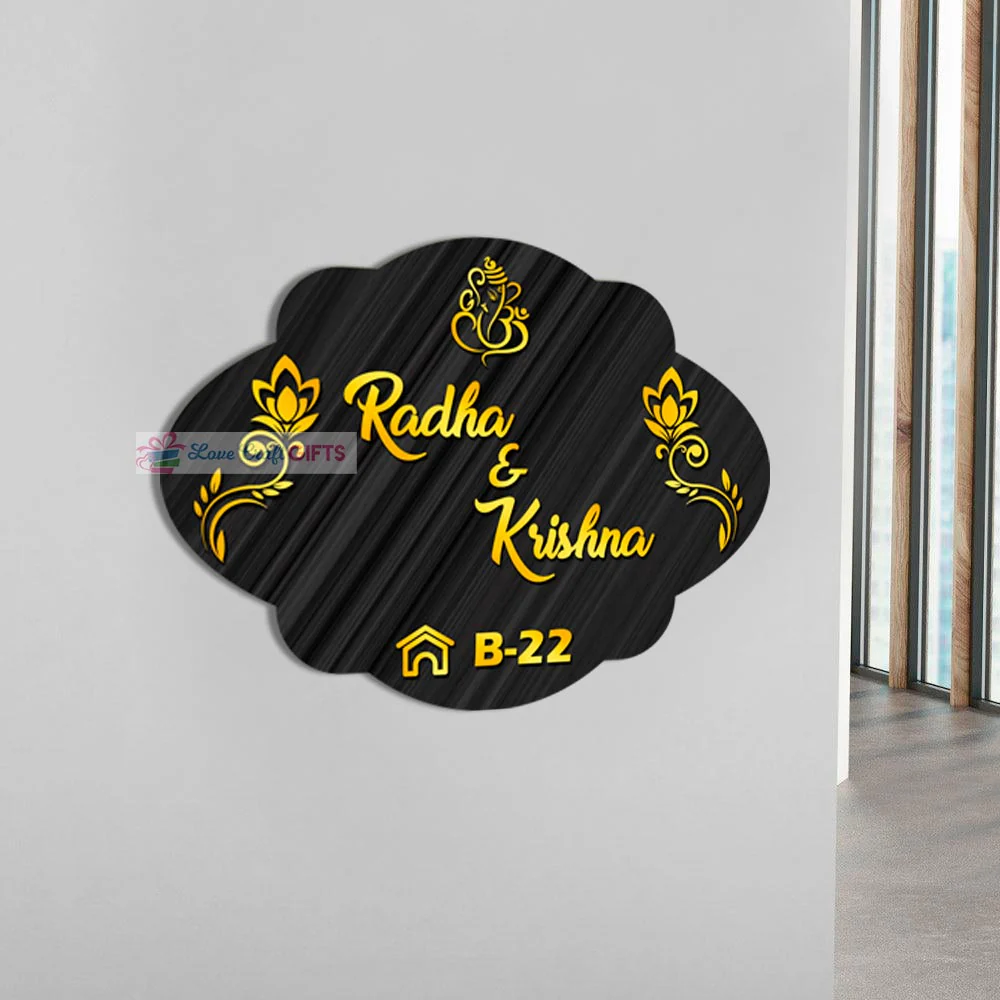 Radhe Krishna Wooden Home Name Plates-12x15" - Image 3