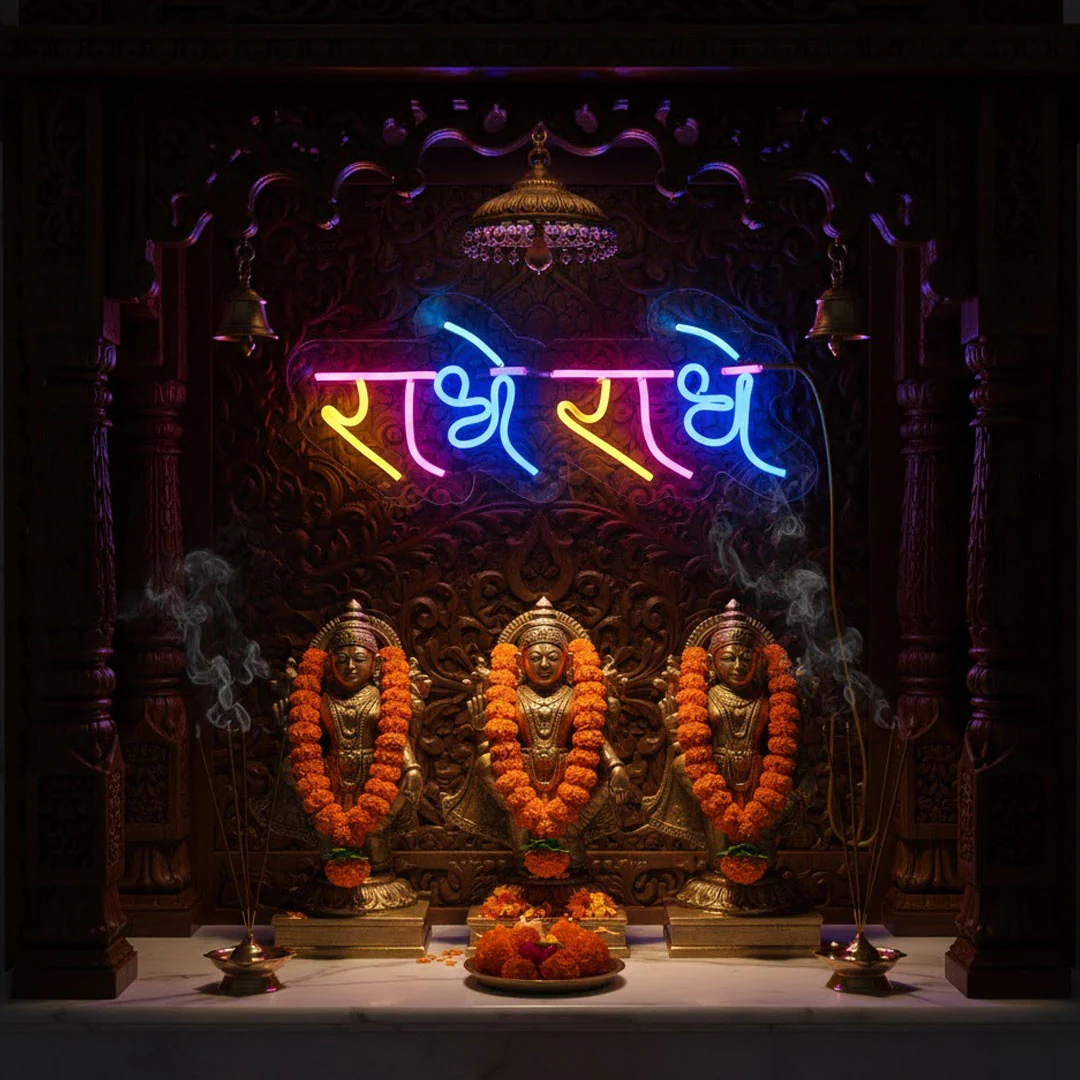 Radhe Radhe Neon Light Frame (7×14") – Divine Radha Naam Glow Decor - Image 5