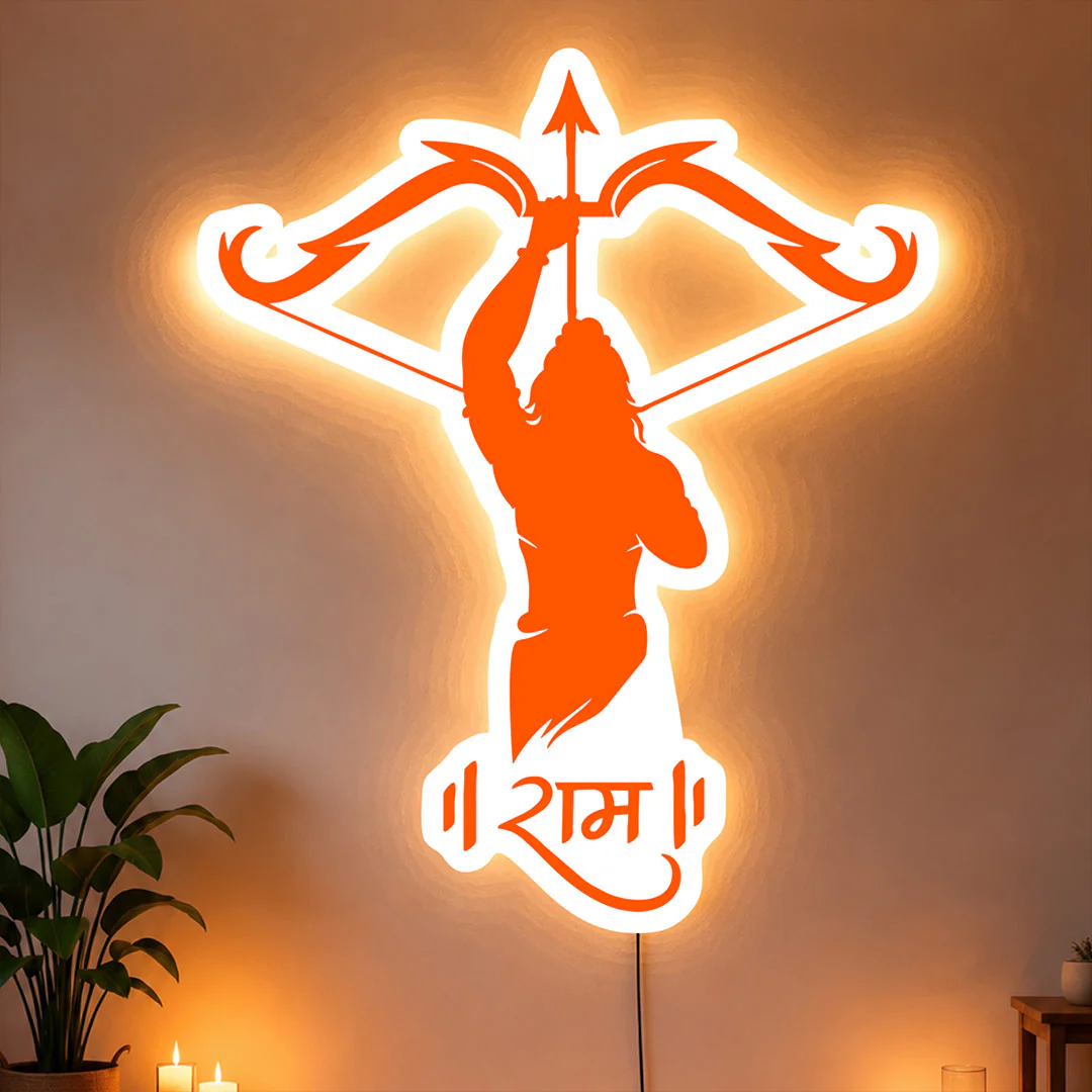 Ram Ji Acrylic LED Wall Decor Lamp | Spiritual Mandir & Room Decoration- 12x14"