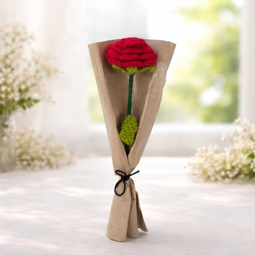Red Rose Crochet Bouquet – Handmade Forever Flower Gift - Image 4