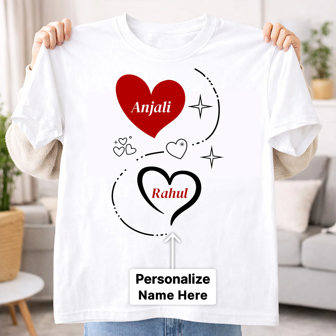 Romantic Double Heart Custom White T-Shirt - Image 2