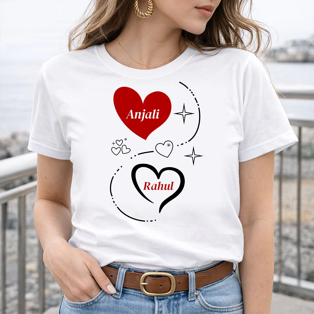 Romantic Double Heart Custom White T-Shirt - Image 3