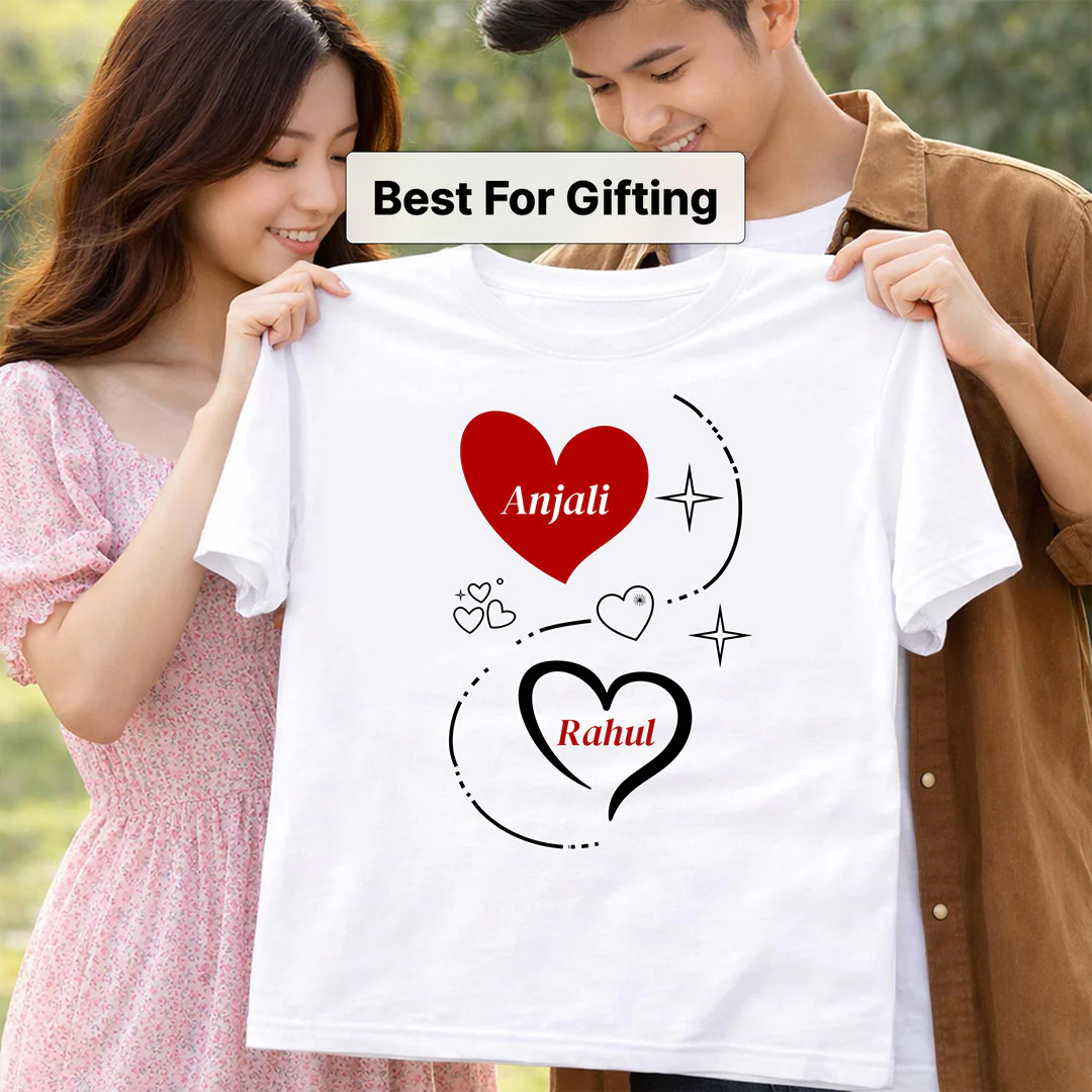 Romantic Double Heart Custom White T-Shirt - Image 4