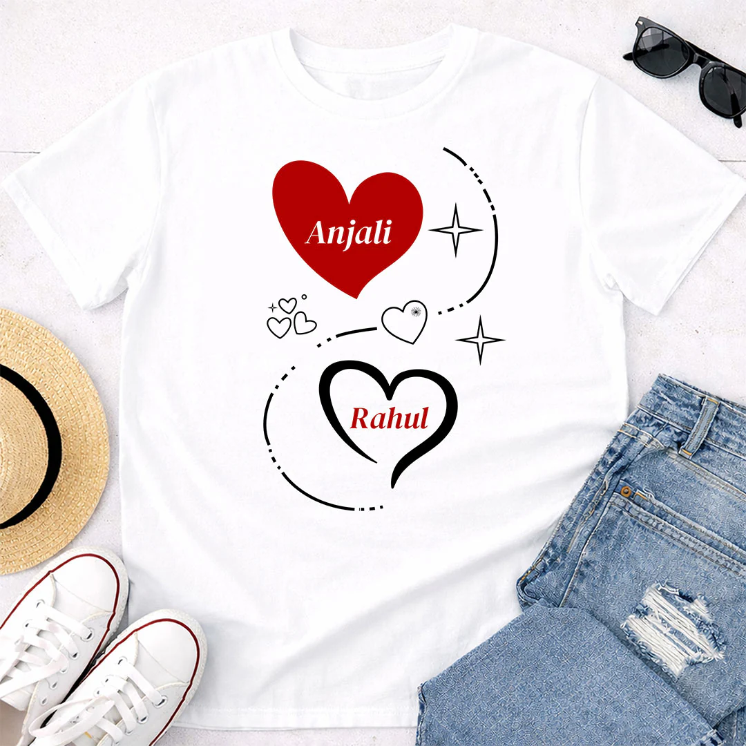 Romantic Double Heart Custom White T-Shirt - Image 5