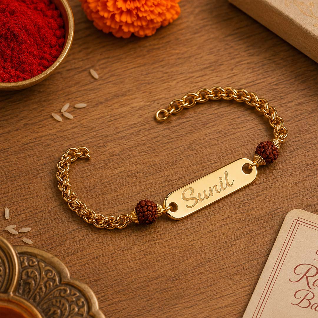 Rudraksha Name Bracelet Best Rakhi for Brother - Image 2