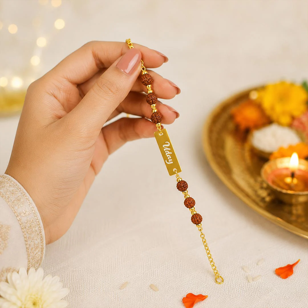 Rudraksha Name Bracelet Best Rakhi for Brother - Image 3