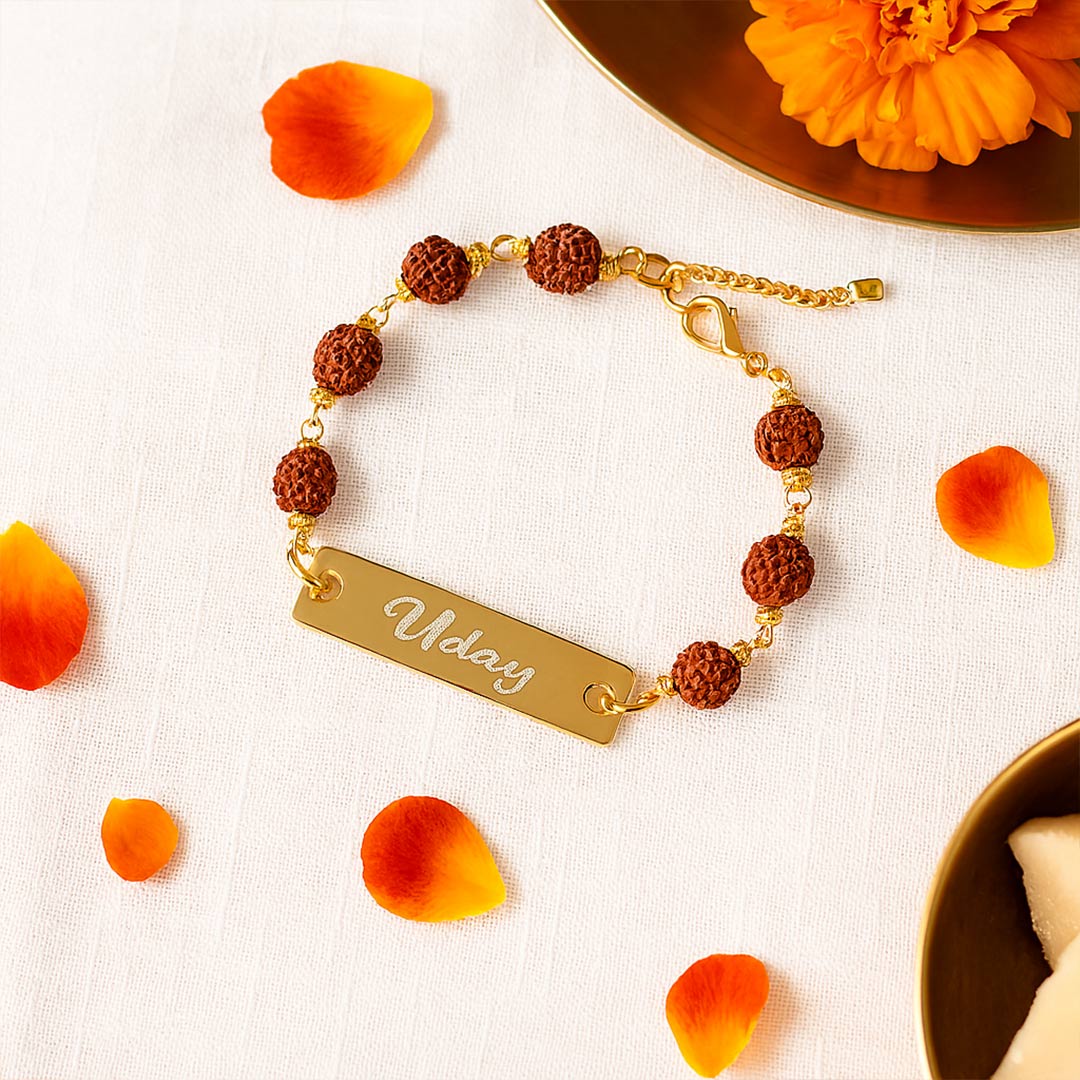 Rudraksha Name Bracelet Best Rakhi for Brother - Image 4