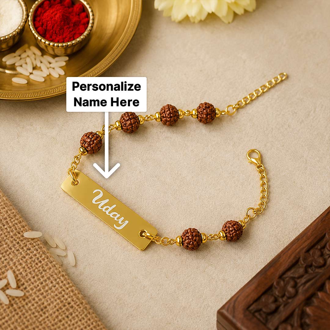 Rudraksha Name Bracelet Best Rakhi for Brother - Image 5