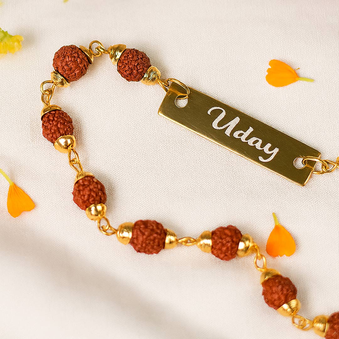 Rudraksha Name Bracelet Best Rakhi for Brother - Image 8