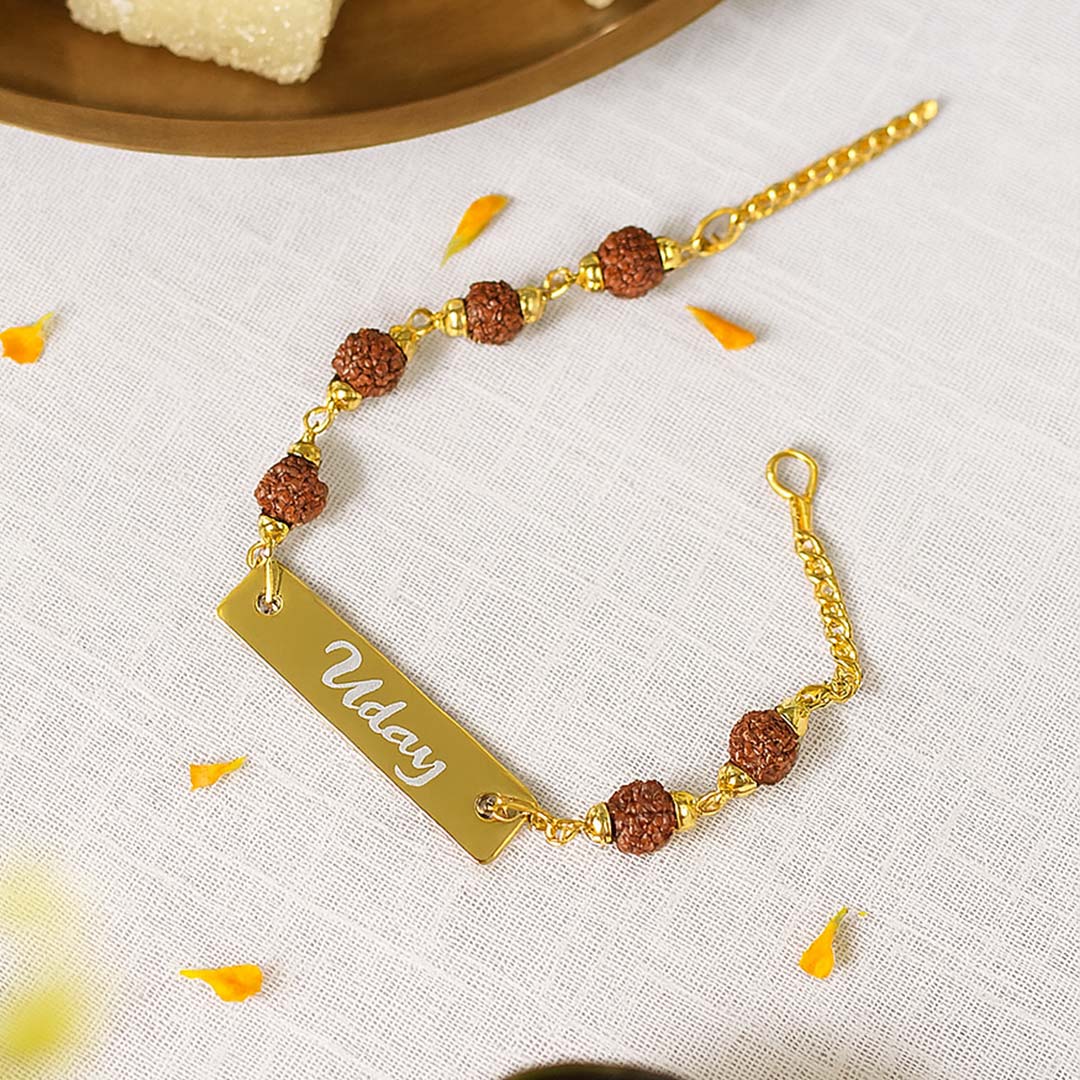 Rudraksha Name Bracelet Best Rakhi for Brother - Image 9