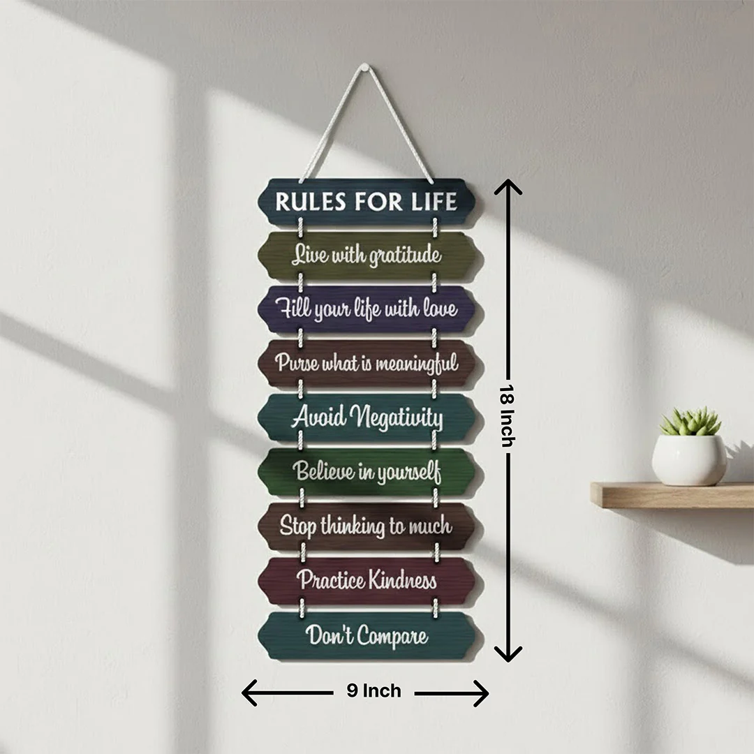 Rules for Life Wooden Hanging Wall Décor (9×18”) - Image 2