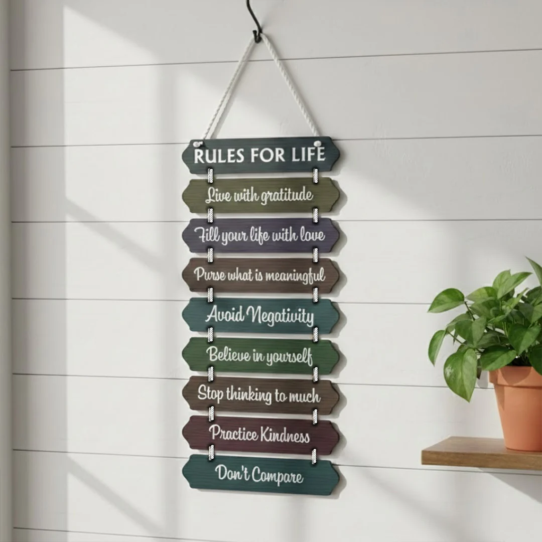 Rules for Life Wooden Hanging Wall Décor (9×18”) - Image 3