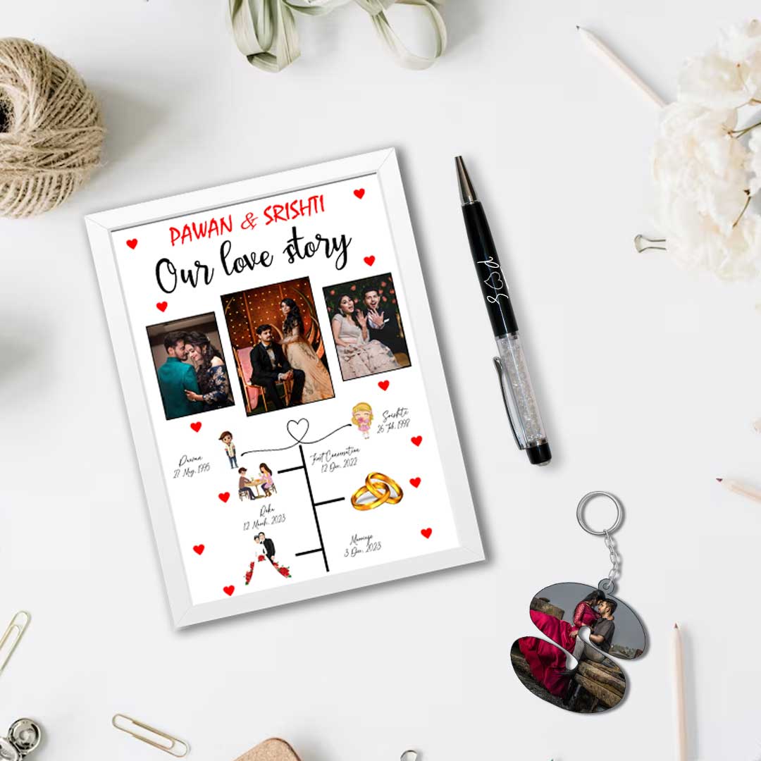Special Love Story Frame, Pen & Keychain Gift Combo