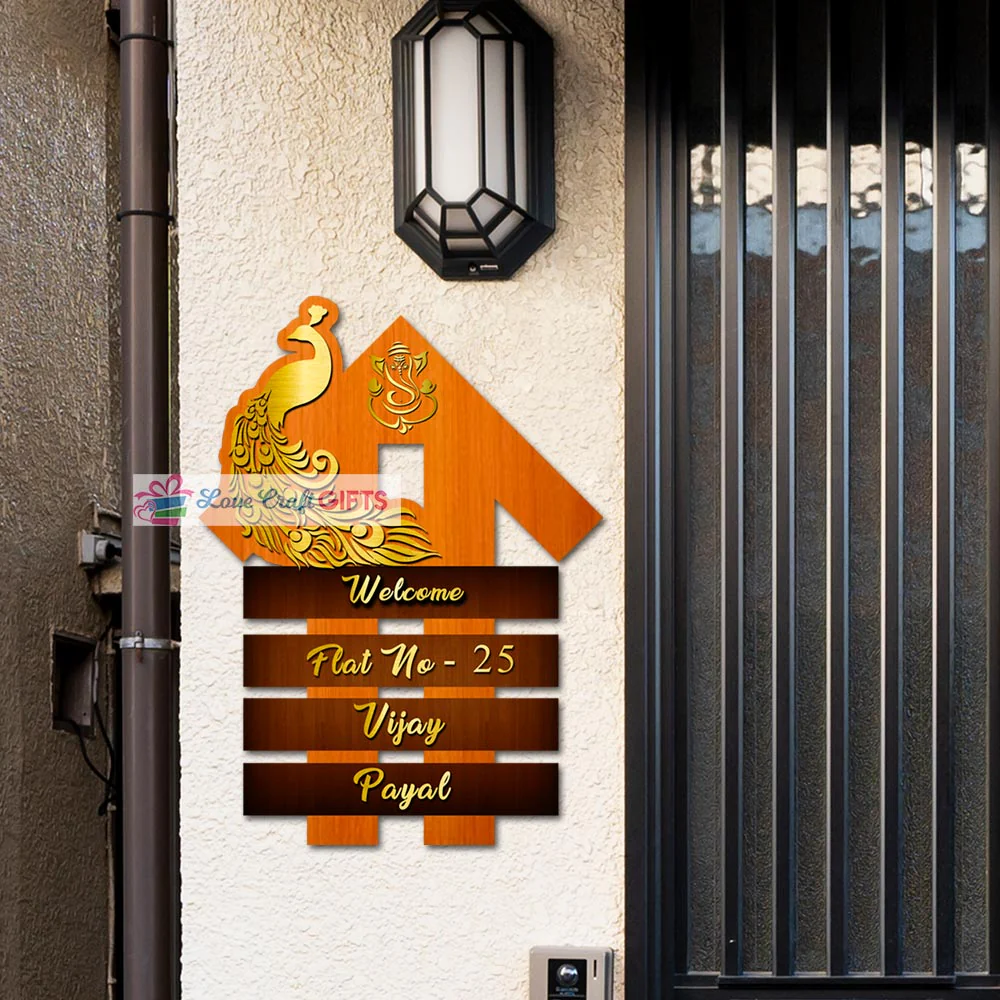 Peacock Design Wooden Home Name Plates-12x15" - Image 2