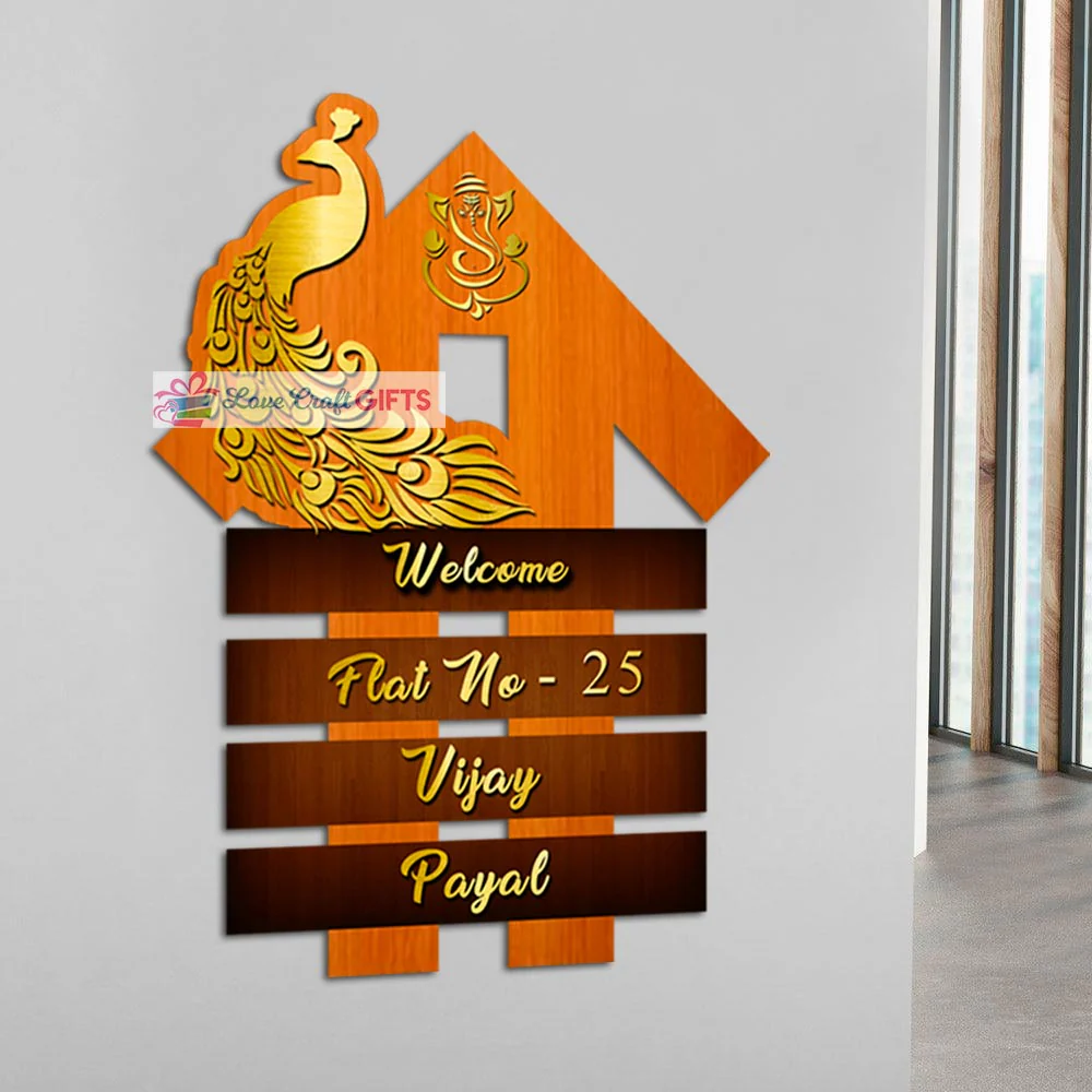 Peacock Design Wooden Home Name Plates-12x15" - Image 3
