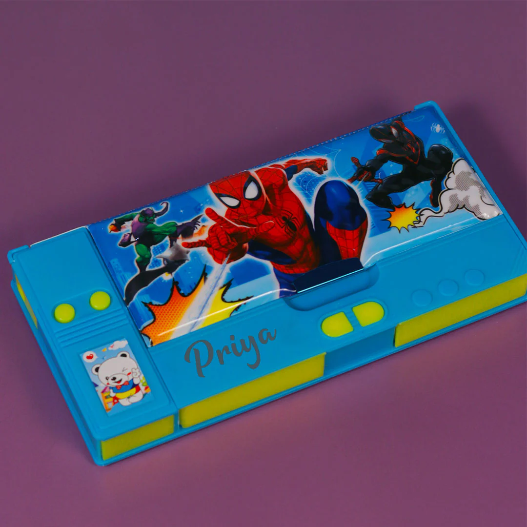 Personalized Spiderman Jumbo Pencil Box (Set of 1, Blue) - Image 10