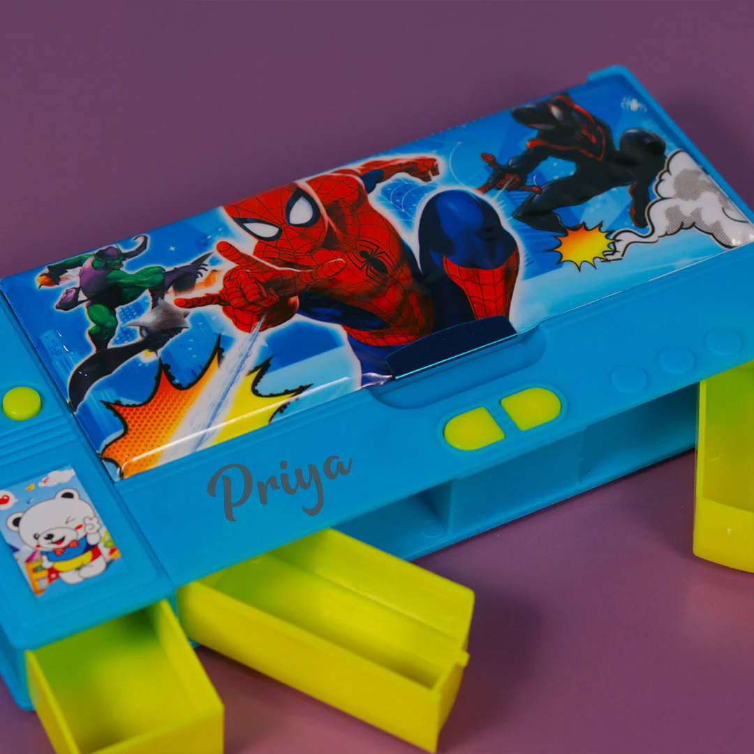 Personalized Spiderman Jumbo Pencil Box (Set of 1, Blue) - Image 5