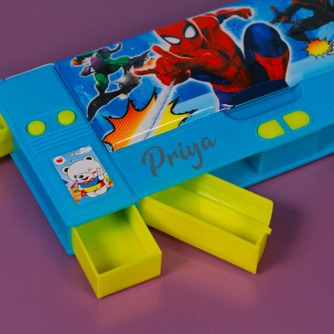 Personalized Spiderman Jumbo Pencil Box (Set of 1, Blue) - Image 7