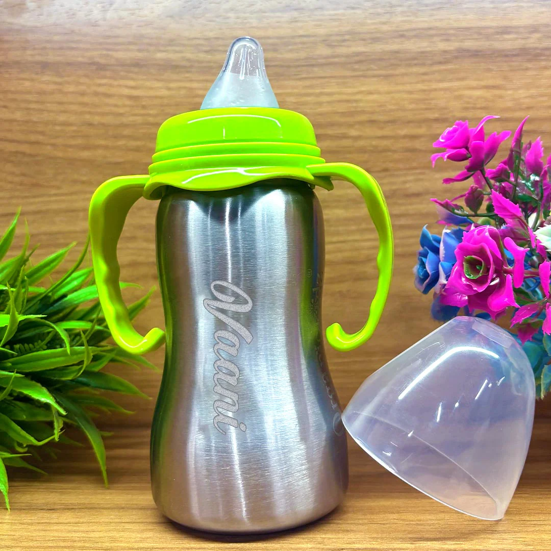Stainless Steel Baby Sipper Bottle for Infant With Name (290 ml) - Image 11