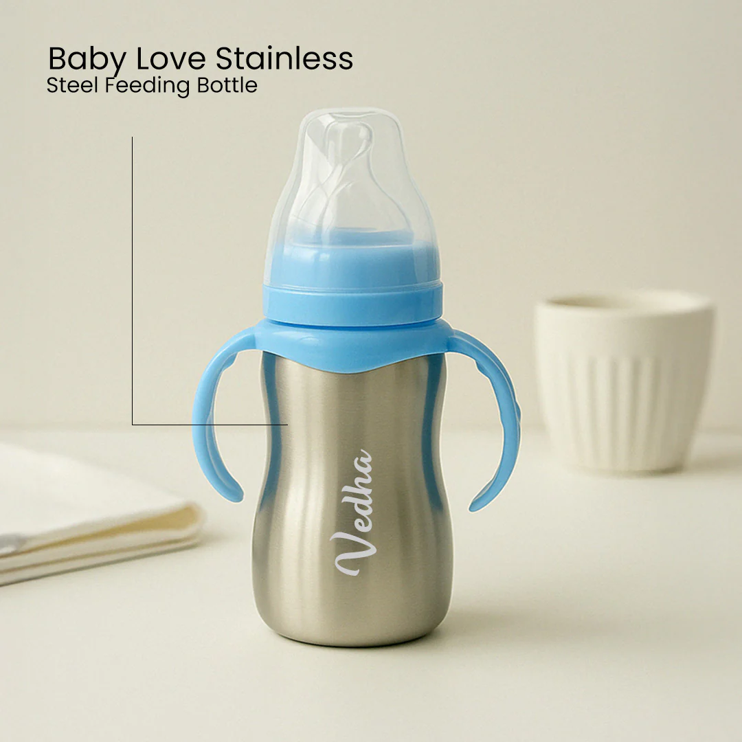 Stainless Steel Baby Sipper Bottle for Infant With Name (290 ml) - Image 3