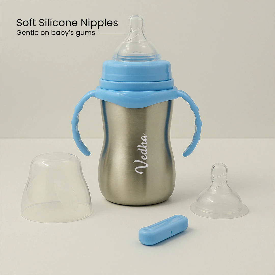 Stainless Steel Baby Sipper Bottle for Infant With Name (290 ml) - Image 4