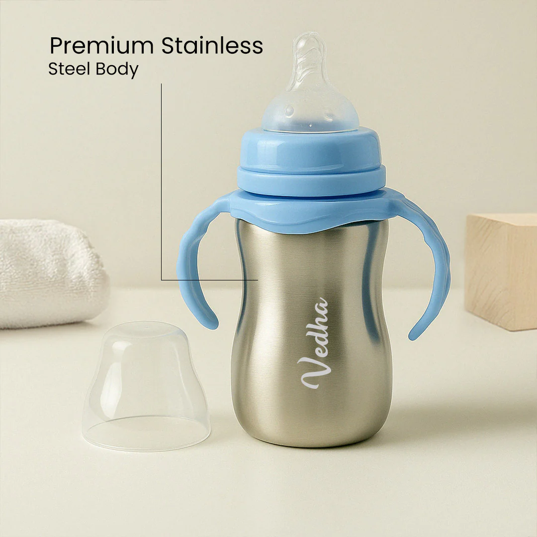 Stainless Steel Baby Sipper Bottle for Infant With Name (290 ml) - Image 5