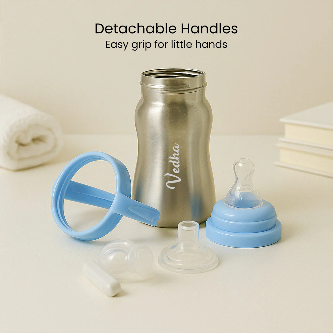 Stainless Steel Baby Sipper Bottle for Infant With Name (290 ml) - Image 8