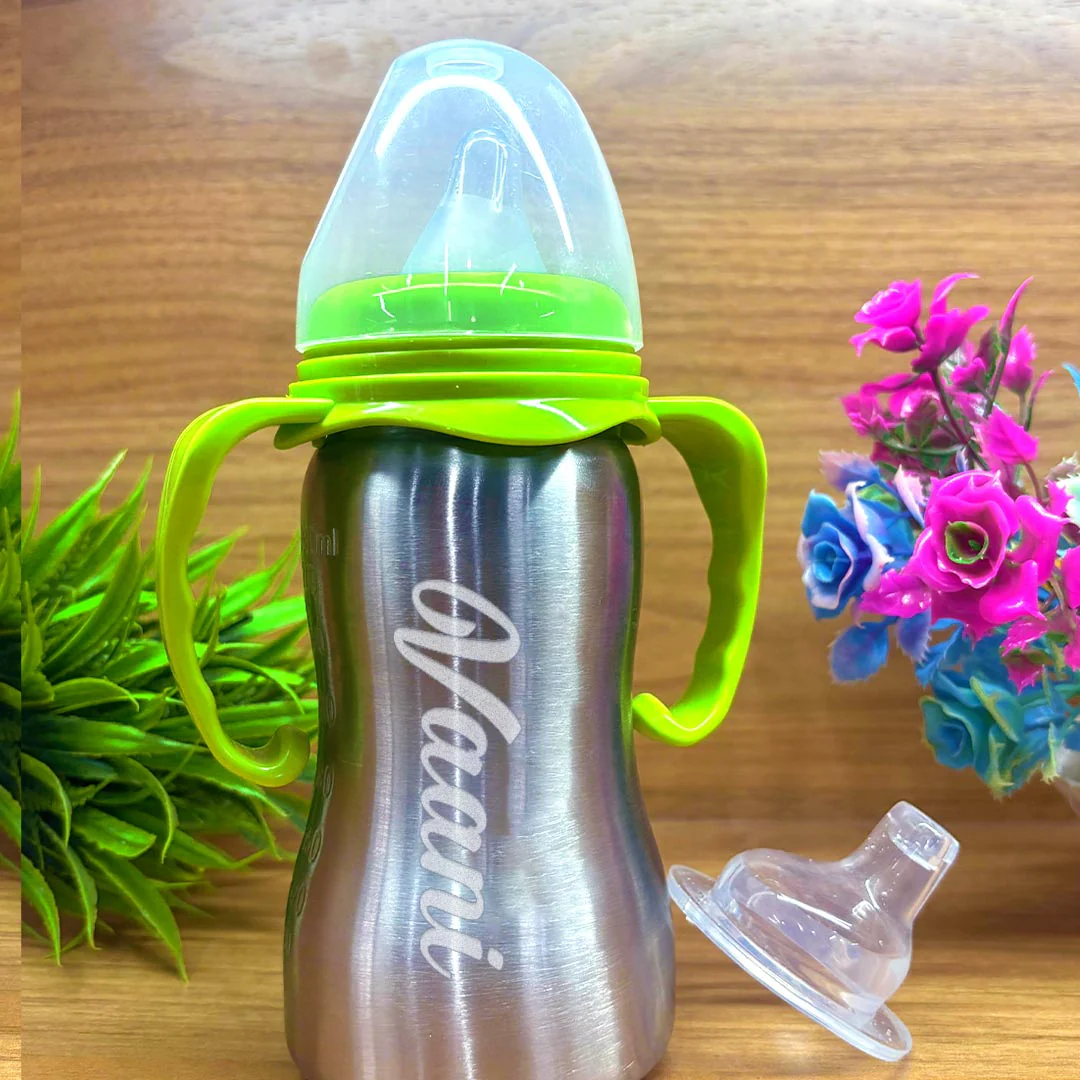 Stainless Steel Baby Sipper Bottle for Infant With Name (290 ml) - Image 9