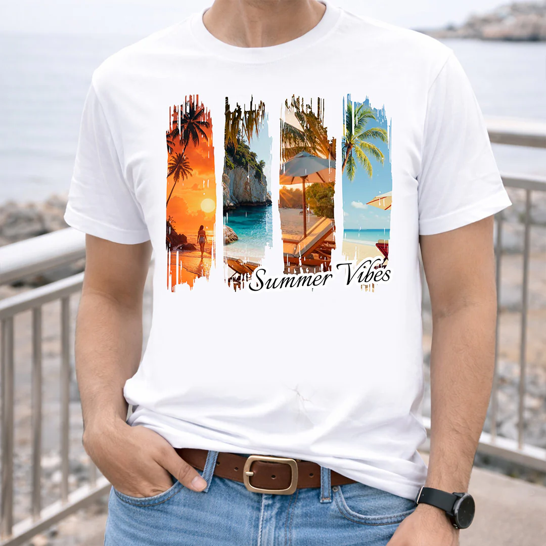 Summer Vibes Beach Graphic White T-Shirt - Image 2
