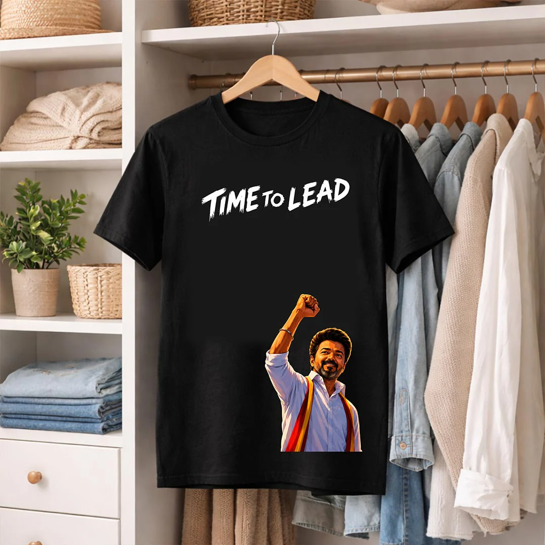 Time To Lead Vijay Leadership Graphic T-Shirt for Men & Women | Tamil Pride Political Streetwear Fan Tee - Black - Image 5